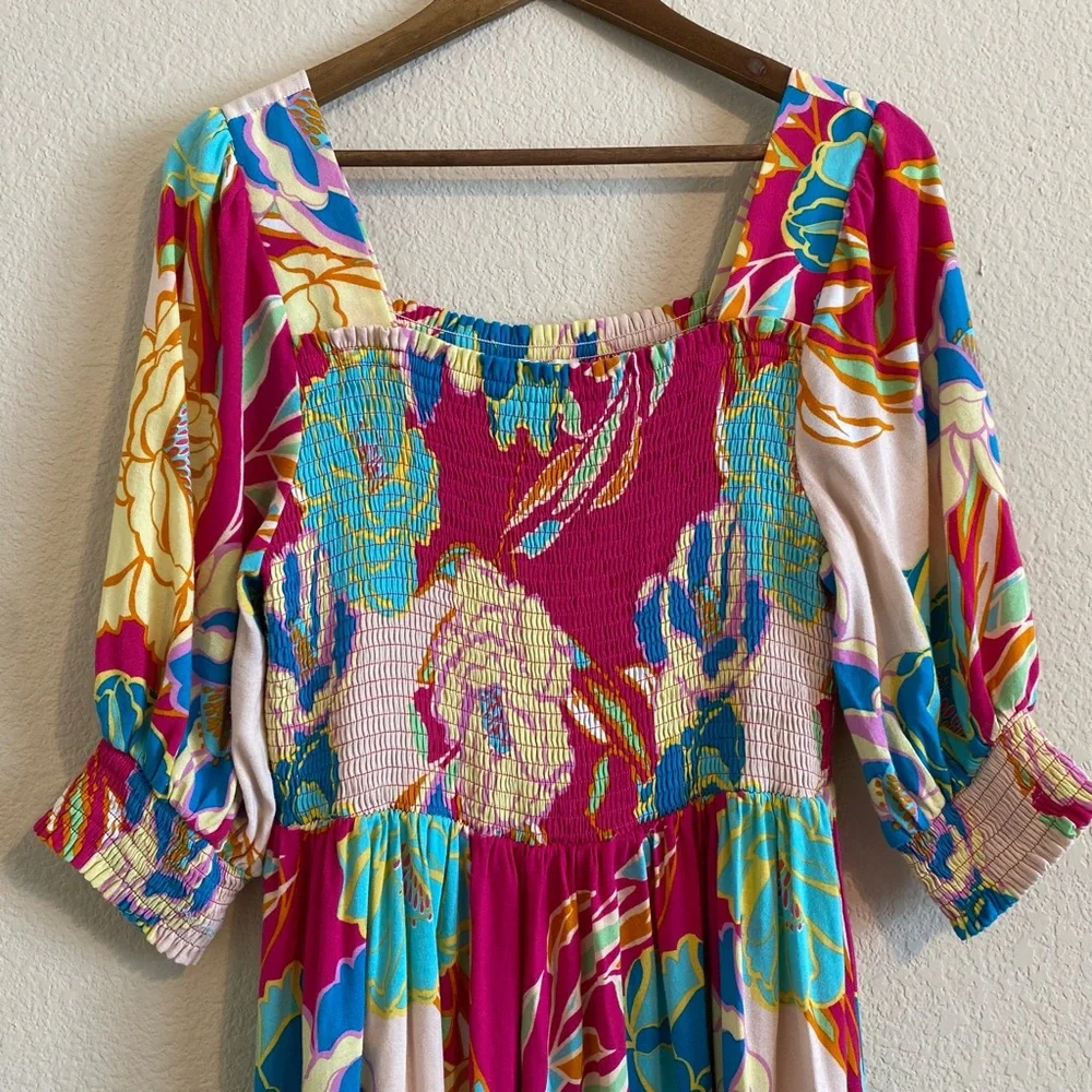 ODDI Women’s Floral Pink Blue Yellow Dress Size 1XL - Picture 2 of 10